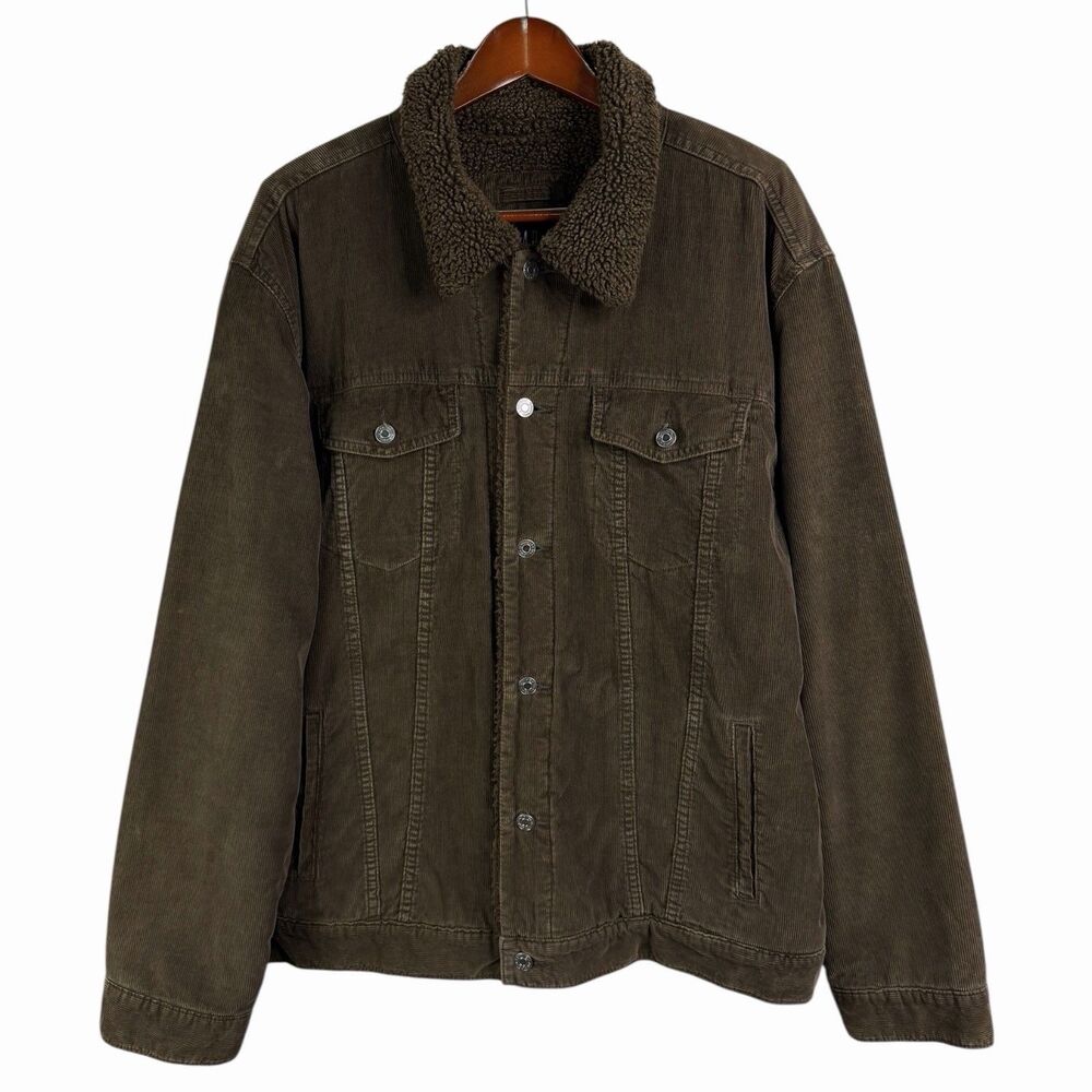 Vintage GAP Sherpa Lined Corduroy Trucker Jacket Brown Men’s XXL Y2K Retro 90s - Picture 2 of 8